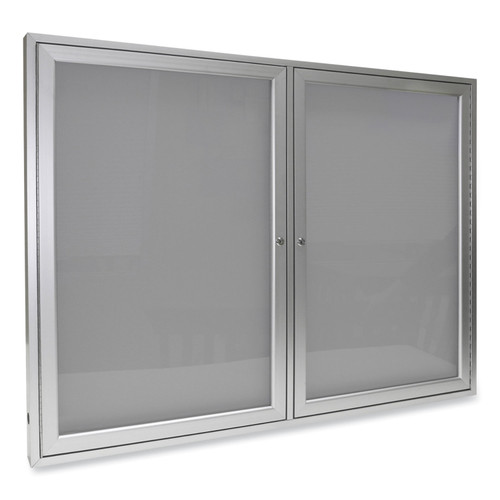 2 Door Enclosed Vinyl Bulletin Board With Satin Aluminum Frame, 60 X 36, Silver Surface, Ships In 7-10 Business Days [SKU: GHEPA23660VX193]