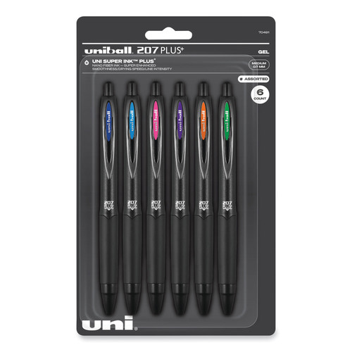 207 Plus+ Gel Pen, Retractable, Medium 0.7 Mm, Assorted Inspirational Ink Colors, Black Barrel, 6/Pack [SKU: UBC70491]