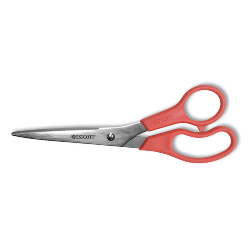 Value Line Stainless Steel Shears, 8" Long, 3.5" Cut Length, Red Straight Handle [SKU: ACM40618]