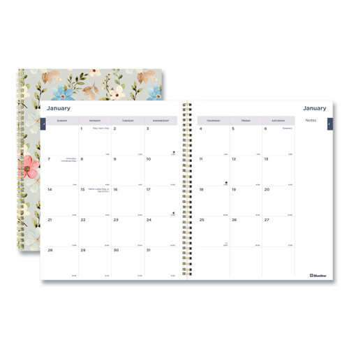 Monthly 14-Month Planner, Spring Floral Watercolor Artwork, 11 x 8.5, Multicolor Cover, 14-Month (Dec to Jan): 2023 to 2025 [SKU: REDC701PG02]