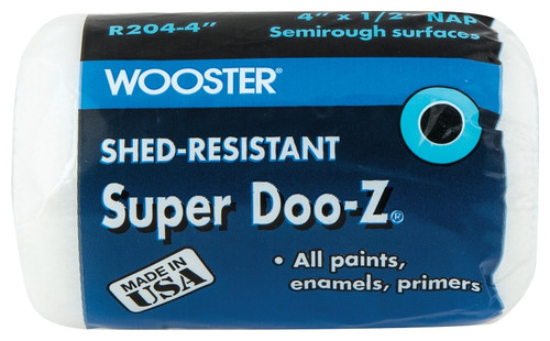 WOOSTER R204-4 Paint Roller Cover, 1/2 in Thick Nap, 4 in L, Woven Fabric Cover, White [SKU: ORG9704339]