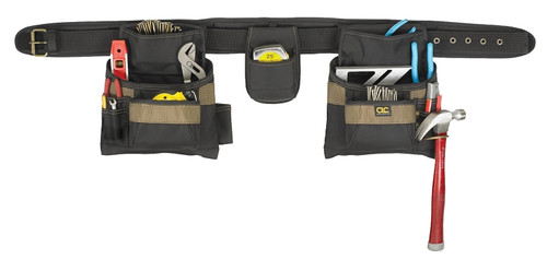 CLC Tool Works Series 1604 Tool Belt, 29 to 46 in Waist, Polyester, Black/Khaki, 16-Pocket [SKU: ORG2821106]