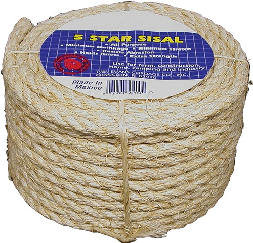 T.W. Evans Cordage 23-205 Rope, 1/4 in Dia, 50 ft L, 900 lb Working Load, Sisal [SKU: ORG3515749]