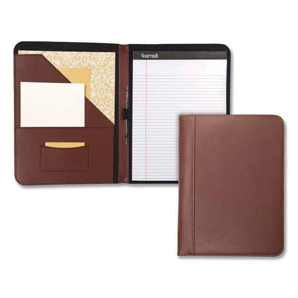 Contrast Stitch Leather Padfolio, 8 1/2 x 11, Leather, Tan [SKU: SAM71716]