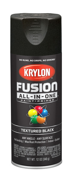 Krylon Fusion K02776007 Primer and Spray Paint, Textured, Black, 12 oz, Aerosol Can [SKU: ORG2809622]