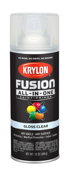 Krylon Fusion K02705007 Primer and Spray Paint, Gloss, Clear, 12 oz, Aerosol Can [SKU: ORG2809135]