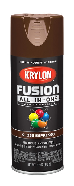 Krylon Fusion K02707007 Primer and Spray Paint, Gloss, Espresso, 12 oz, Aerosol Can [SKU: ORG2809150]