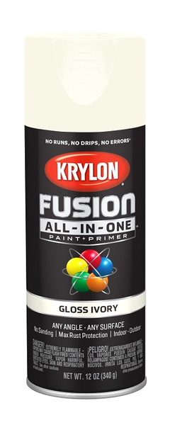 Krylon Fusion K02711007 Primer and Spray Paint, Gloss, Ivory, 12 oz, Aerosol Can [SKU: ORG2809176]