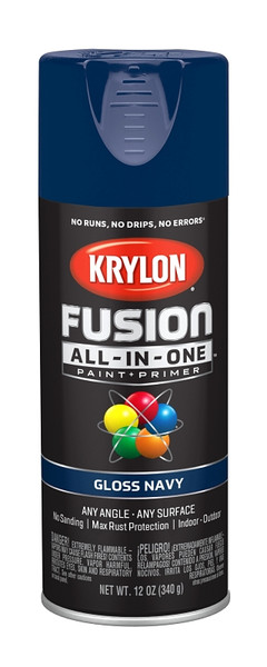 Krylon Fusion K02714007 Primer and Spray Paint, Gloss, Navy, 12 oz, Aerosol Can [SKU: ORG2809192]