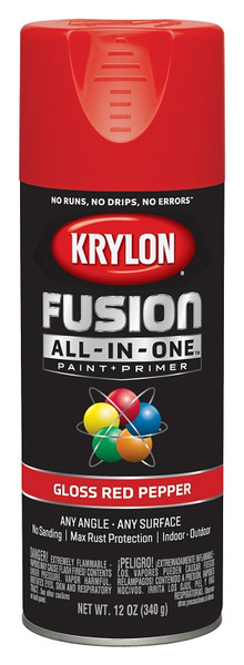 Krylon Fusion K02720007 Primer and Spray Paint, Gloss, Red Pepper, 12 oz, Aerosol Can [SKU: ORG2809291]