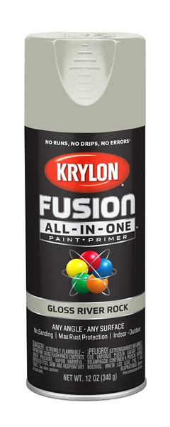 Krylon Fusion K02721007 Primer and Spray Paint, Gloss, River Rock, 12 oz, Aerosol Can [SKU: ORG2809309]