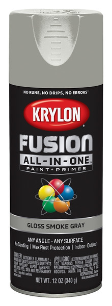 Krylon Fusion K02723007 Primer and Spray Paint, Gloss, Smoke Gray, 12 oz, Aerosol Can [SKU: ORG2809317]