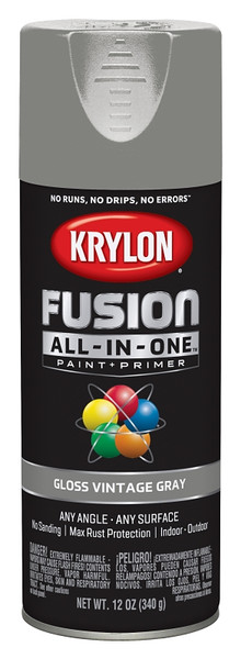 Krylon Fusion K02726007 Primer and Spray Paint, Gloss, Vintage Gray, 12 oz, Aerosol Can [SKU: ORG2809341]