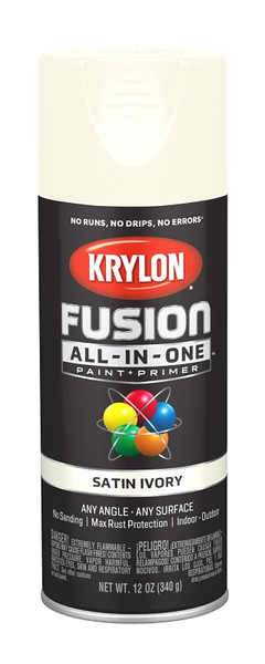 Krylon Fusion K02739007 Primer and Spray Paint, Satin, Ivory, 12 oz, Aerosol Can [SKU: ORG2809457]