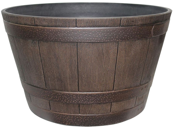 Southern Patio HDR-055433 Planter, 15.4 in W, 15.4 in D, Whiskey Barrel Design, Resin, Kentucky Walnut [SKU: ORG8248916]