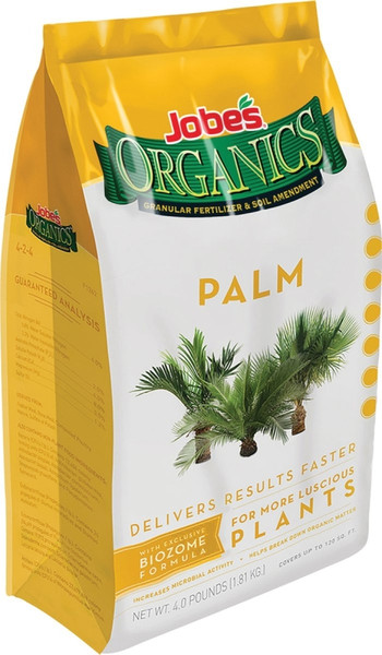 Jobes 09126 Palm Plant Organic Food Fertilizer with Biozome, 4 lb Bag, Granular, 4-2-4 N-P-K Ratio [SKU: ORG0971622]