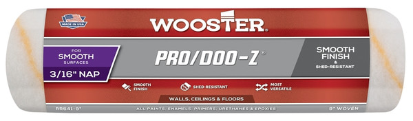 WOOSTER RR641-9 Paint Roller Cover, 3/16 in Thick Nap, 9 in L, Fabric Cover, White [SKU: ORG5777743]