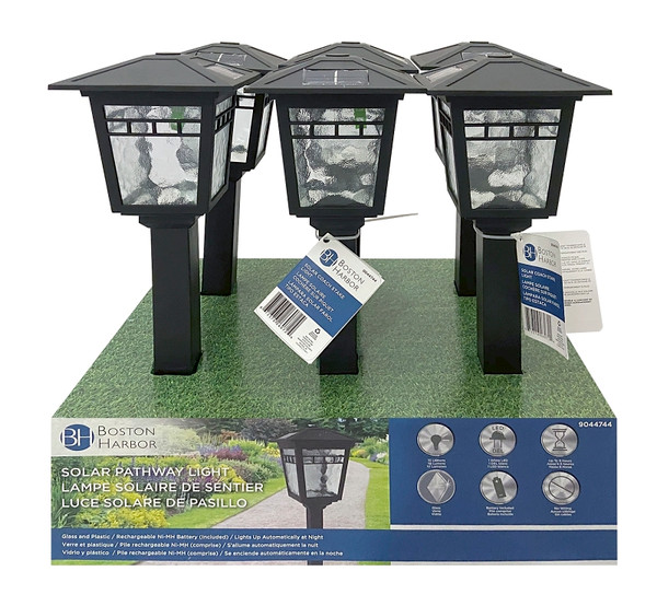 Boston Harbor Solar Coach Stake Light, Ni-Mh Battery, AA Battery, 1-Lamp, Plastic and Glass Fixture, Black [SKU: ORG9044744]