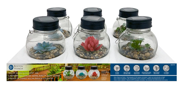 Boston Harbor Jar, Ni-Mh Battery, 1-Lamp, LED Lamp, Glass Stone Succulent Stainless Steel Fixture [SKU: ORG8859787]