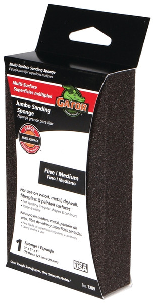 Gator 7309 Sanding Sponge, 5 in L, 3 in W, Fine, Medium, Aluminum Oxide Abrasive [SKU: ORG0042408]