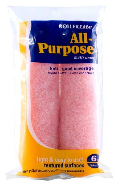 RollerLite All Purpose 6AP075D Mini Roller Cover, 3/4 in Thick Nap, 6 in L, Polyester Cover, Pink [SKU: ORG4340238]
