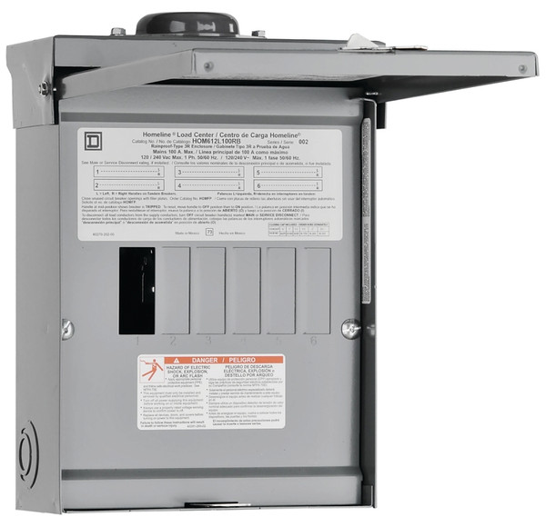 Square D Homeline HOM612L100RBCP Load Center, 100 A, 6 -Space, 12 -Circuit, Main Lug, NEMA 3R Enclosure, Gray [SKU: ORG6721864]