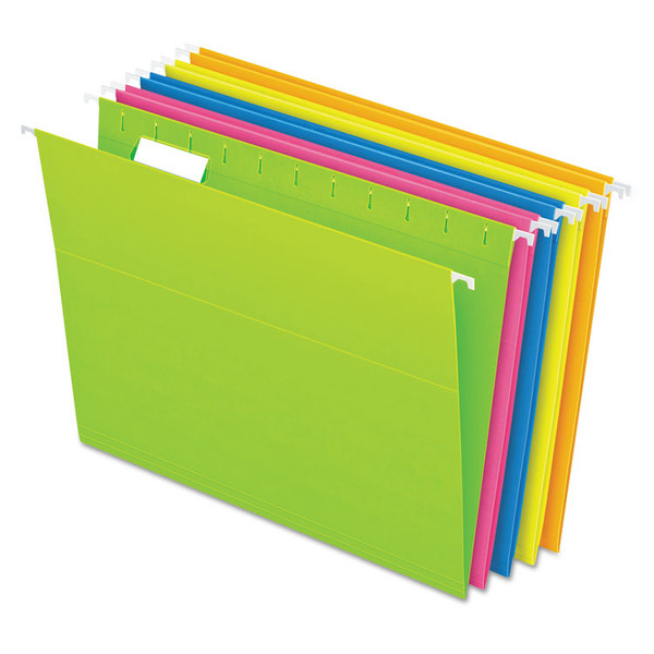 Glow Hanging File Folders, Letter Size, 1/5-Cut Tabs, Assorted Colors, 25/Box [SKU: PFX81672]