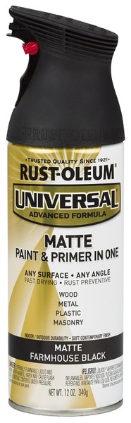 Universal 330505 Spray Paint, Flat, Farmhouse Black, 12 oz, Aerosol Can [SKU: ORG1193366]