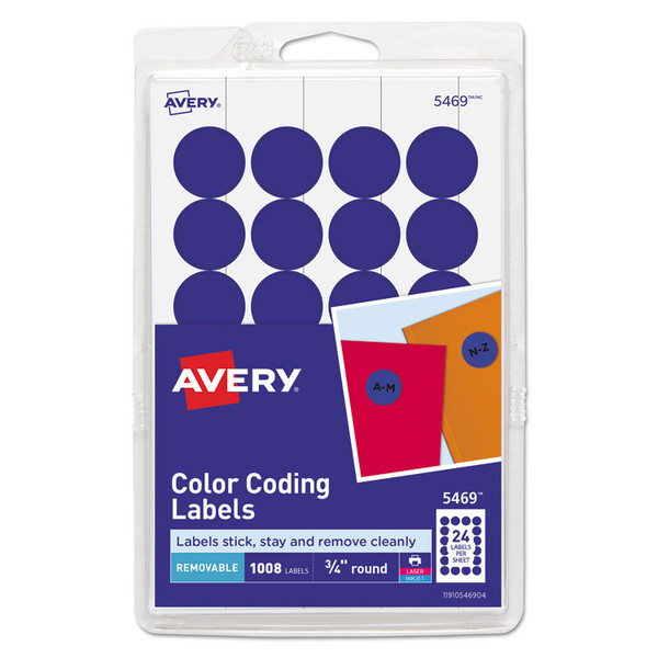 Printable Self-Adhesive Removable Color-Coding Labels, 0.75" dia, Dark Blue, 24/Sheet, 42 Sheets/Pack, (5469) [SKU: AVE05469]