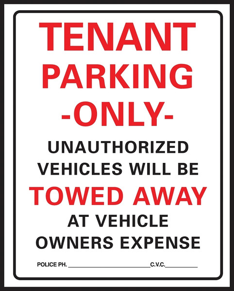 HY-KO 701 Parking Sign, Rectangular, Black/Red Legend, White Background, Plastic, 15 in W x 19 in H Dimensions [SKU: ORG6075725]