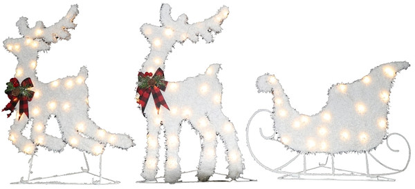 Hometown Holidays 56601 Tinsel Deer and Sleigh Set, 16 in Sleigh, 19 in Deer L, 1/2 in W, Plastic [SKU: ORG7146442]