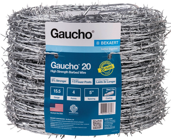 Gaucho 118293 Barbed Wire, 1320 ft L, 15-1/2 Gauge, Round Barb, 5 in Points Spacing [SKU: ORG7819071]