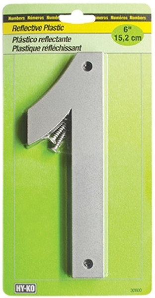 HY-KO 30800 Series 30801 Reflective Sign, Character: 1, 6 in H Character, Black/Silver Character, Plastic [SKU: ORG0234161]