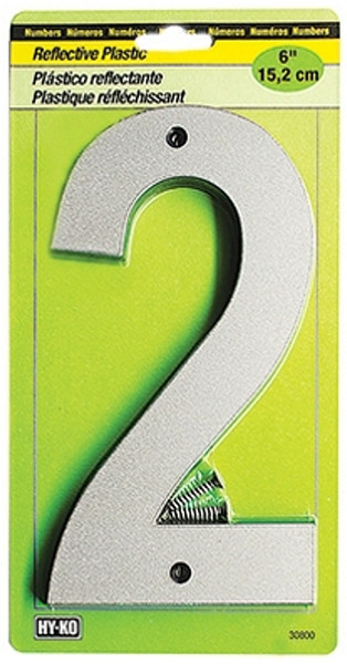 HY-KO 30800 Series 30802 Reflective Sign, Character: 2, 6 in H Character, Black/Silver Character, Plastic [SKU: ORG0234179]