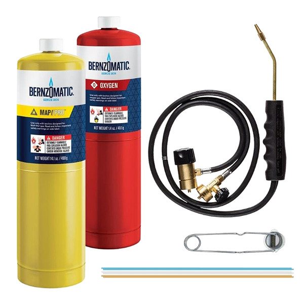 BernzOmatic WK5500KC Brazing Torch Kit, MAPP, Oxygen, Manual Igniter, Brass, 10-Piece [SKU: ORG8080830]