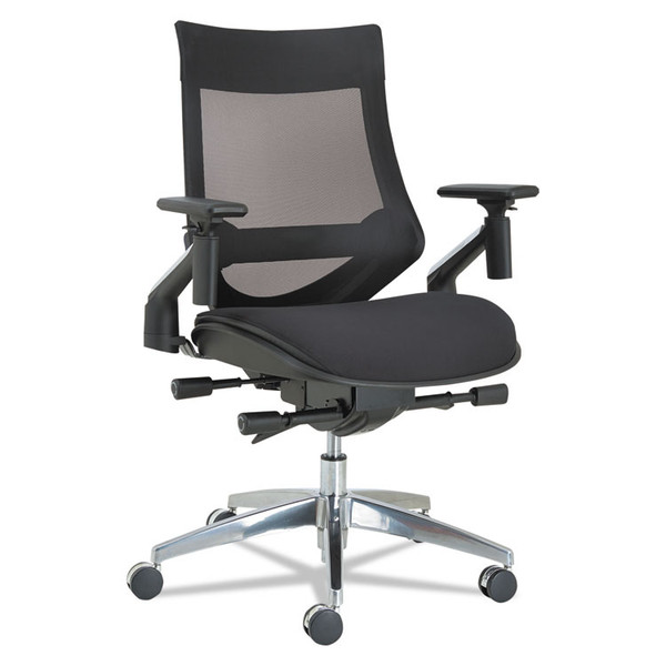 Alera EB-W Series Pivot Arm Multifunction Mesh Chair, Supports 275 lb, 18.62" to 22.32" Seat, Black Seat/Back, Aluminum Base [SKU: ALEEBW4213]