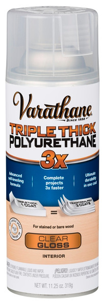 VARATHANE 318292 Triple Thick Polyurethane, Gloss, Liquid, Clear, 11.25 oz, Aerosol Can [SKU: ORG8701286]