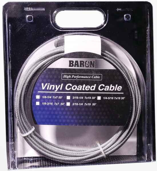 BARON 50255/50225 Aircraft Cable, 3/16 to 1/4 in Dia, 30 ft L, 740 lb Working Load, Galvanized Steel [SKU: ORG5238134]