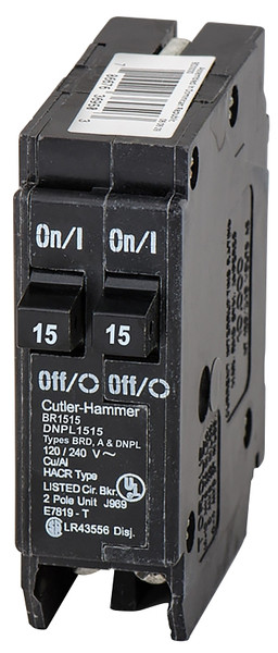 Cutler-Hammer BR1515 Circuit Breaker, Duplex, Type BR, 15 A, 1 -Pole, 120/240 V, Plug Mounting [SKU: ORG6747265]