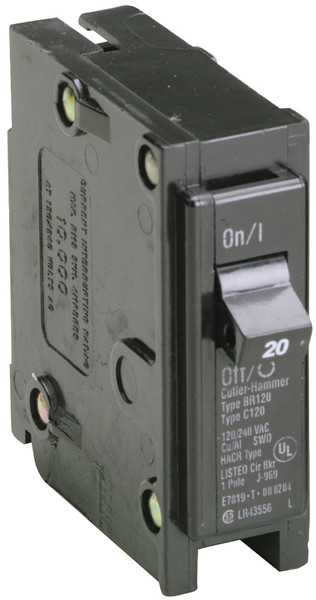 Cutler-Hammer BR120 Circuit Breaker, Mini, Type BR, 20 A, 1 -Pole, 120/240 V, Plug Mounting [SKU: ORG6849913]