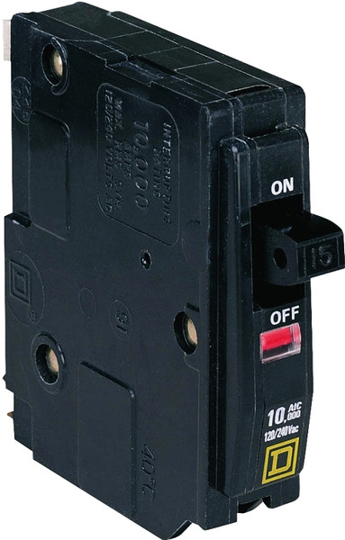 Square D QO QO115CP Circuit Breaker, Mini, 15 A, 1 -Pole, 120/240 VAC, 48 VDC, Fixed Trip, Flush Mounting [SKU: ORG6473243]