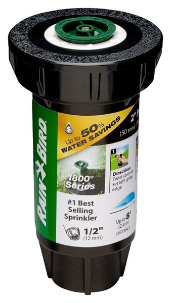 Rain Bird 1800 PRS 1802AP8PRS Pressure Regulating Pop-Up Sprinkler, 1/2 in Connection, FNPT, 2 in H Pop-Up, Plastic [SKU: ORG2077097]