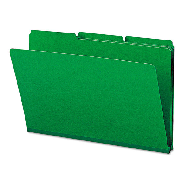 Expanding Recycled Heavy Pressboard Folders, 1/3-Cut Tabs: Assorted, Legal Size, 1" Expansion, Green, 25/Box [SKU: SMD22546]