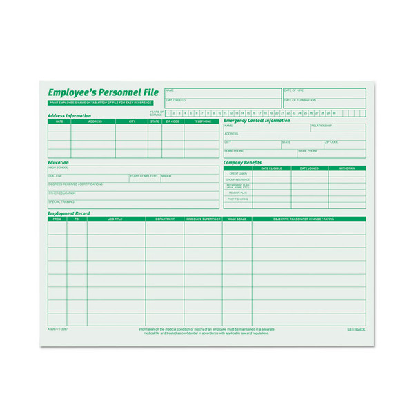 Employee's Record File Folder, Straight Tabs, Letter Size, Index Stock, Green, 20/Pack [SKU: TOP3287]