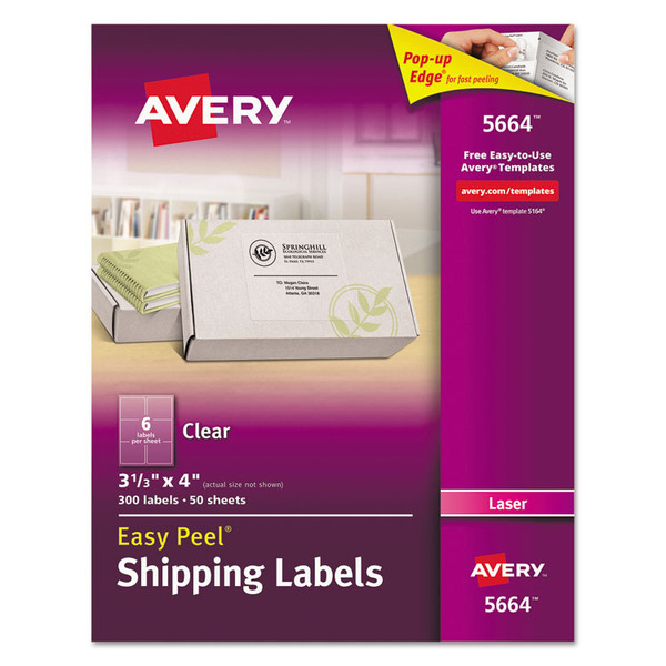 Matte Clear Easy Peel Mailing Labels w/ Sure Feed Technology, Laser Printers, 3.33 x 4, Clear, 6/Sheet, 50 Sheets/Box [SKU: AVE5664]