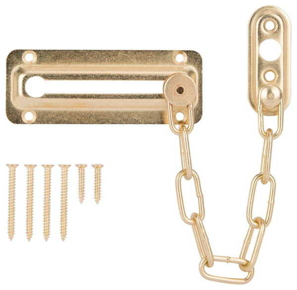 ProSource Chain Door Guard, 3-3/8 in L, 2 in W, Steel, Polished Brass [SKU: ORG7112741]