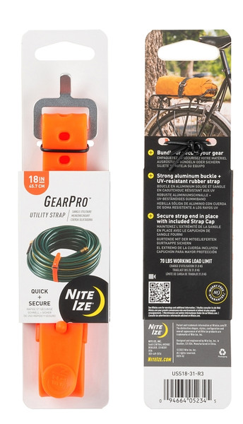 Nite Ize GearPro USS18-31-R3 Utility Strap, 0.92 in W, 18 in L, 70 lb Working Load, Aluminum/Rubber, Bright Orange [SKU: ORG8535114]
