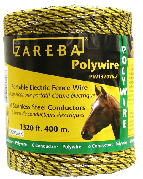 Zareba PW1320Y6-Z Polywire, Stainless Steel Conductor, Yellow, 1320 ft L [SKU: ORG6722201]