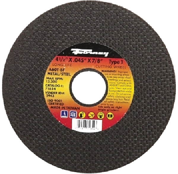 Forney 71854 Cut-Off Wheel, 4-1/2 in Dia, 0.045 in Thick, 7/8 in Arbor, 60 Grit, Medium, Aluminum Oxide Abrasive [SKU: ORG8911596]