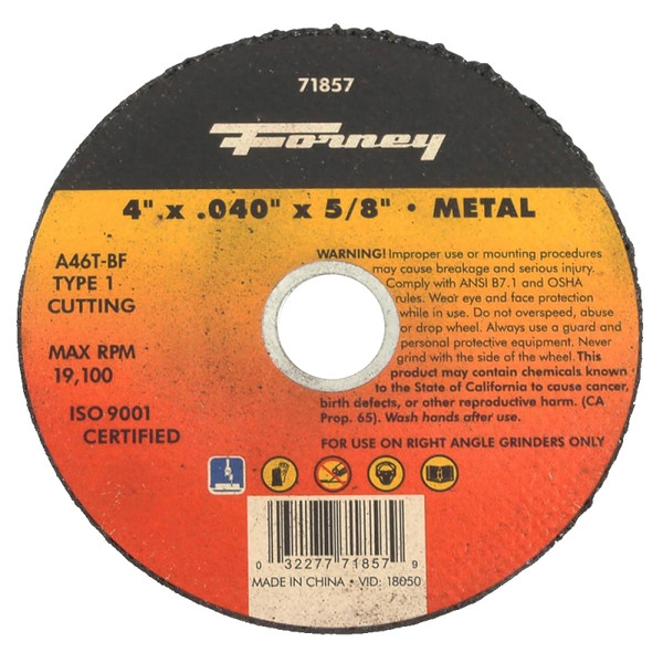 Forney 71857 Cut-Off Wheel, 4 in Dia, 0.04 in Thick, 5/8 in Arbor, 50 Grit, Coarse, Aluminum Oxide Abrasive [SKU: ORG8926438]